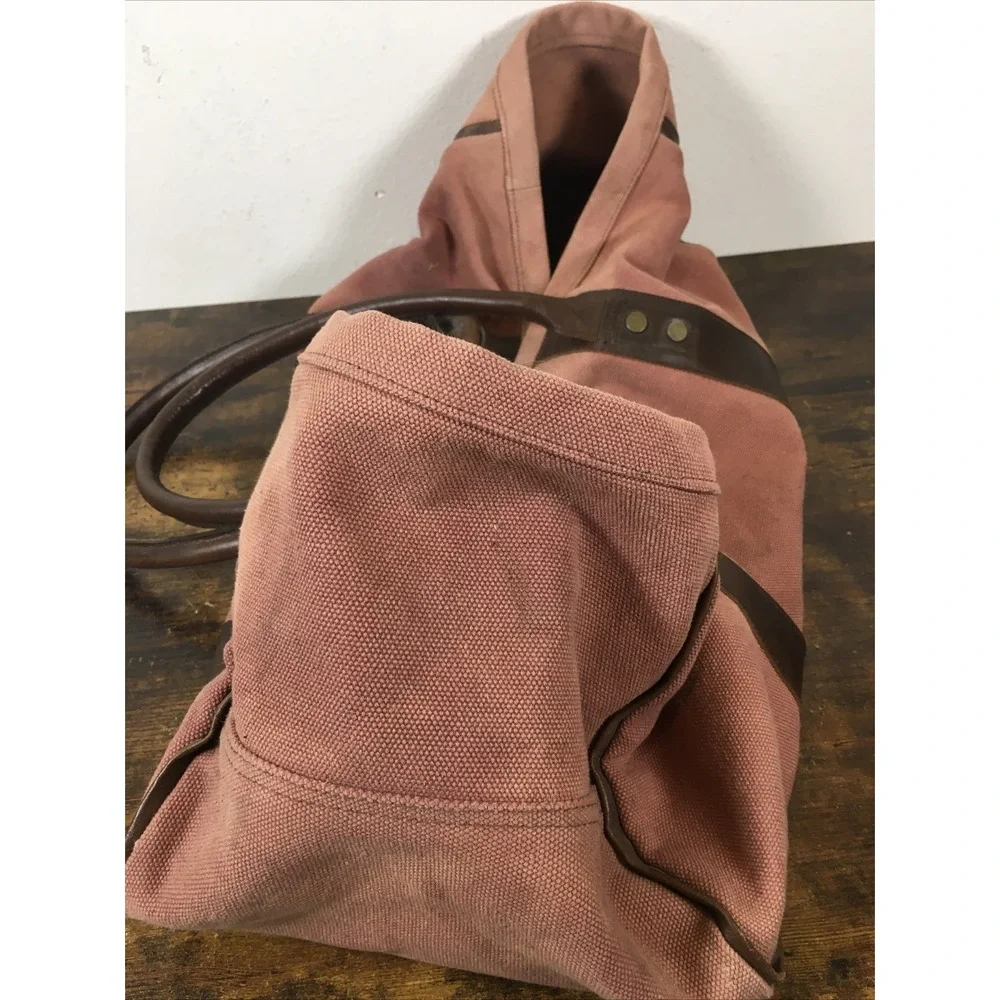 Plow & Hearth Dusty Rose Canvas Log Carrier Leather Handles Rustic Country Livin